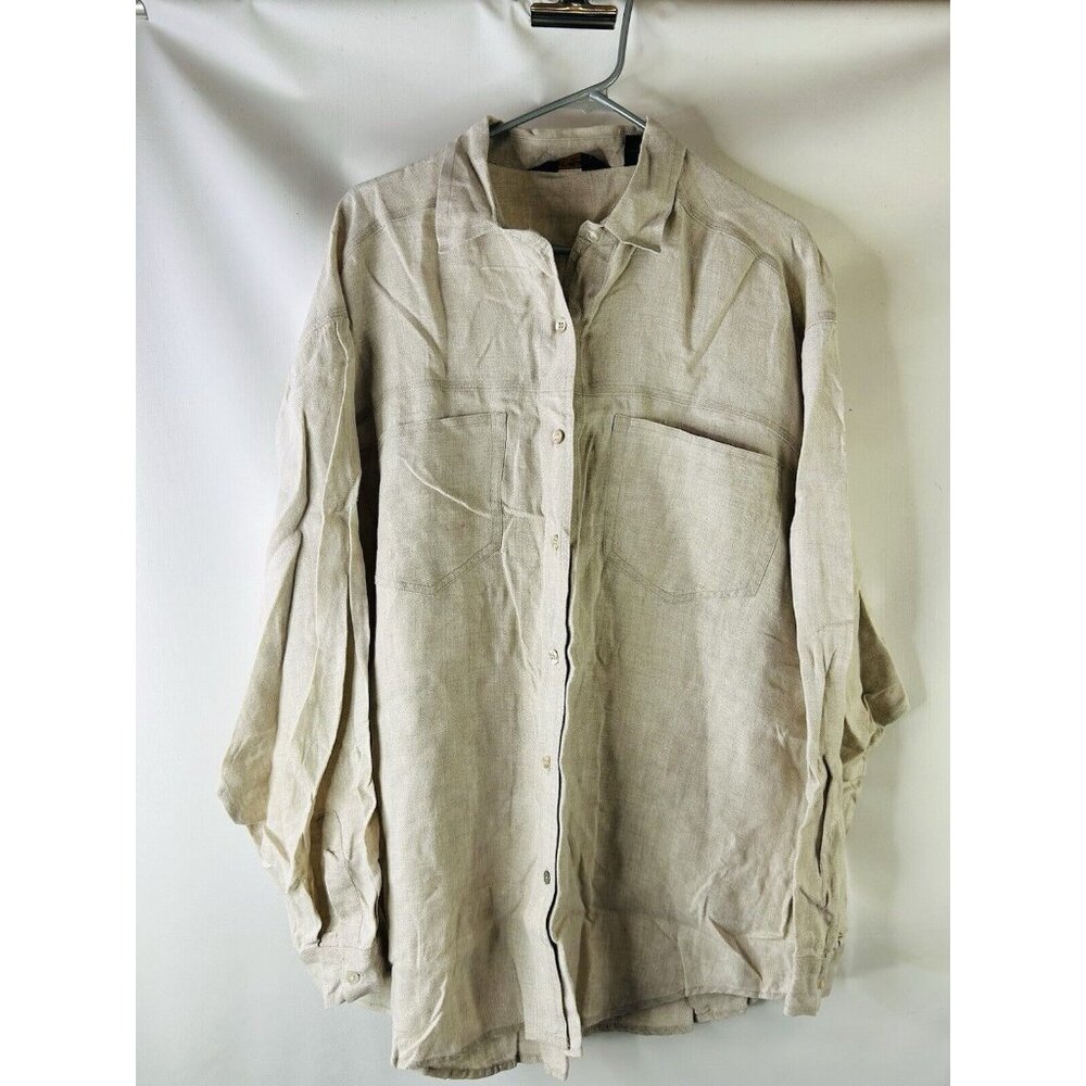 Eddie Bauer Linen Double Pocket Long Sleeve Button Shirt Beige - Picture 4 of 6